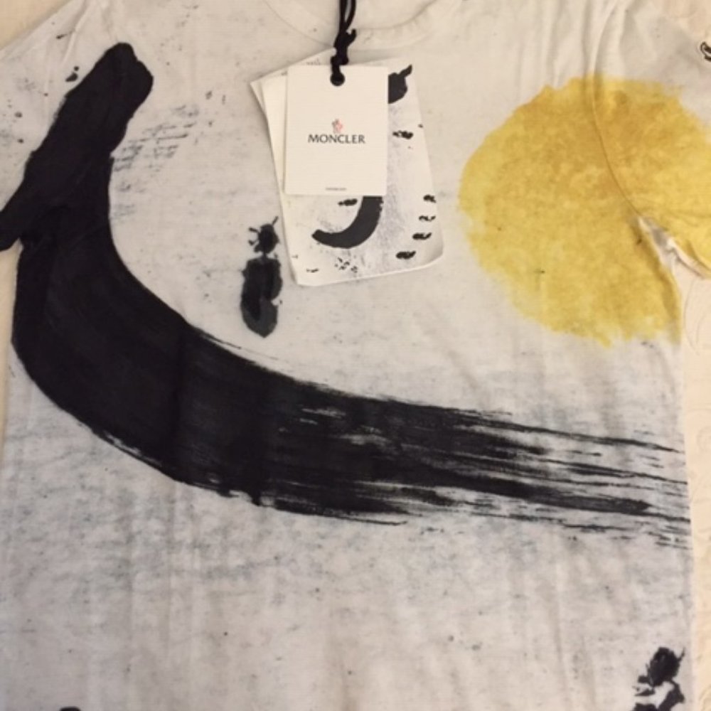 New With Tag Moncler Women T-shirt Short Sleeve T-Shirt Size Medium Hand Painted